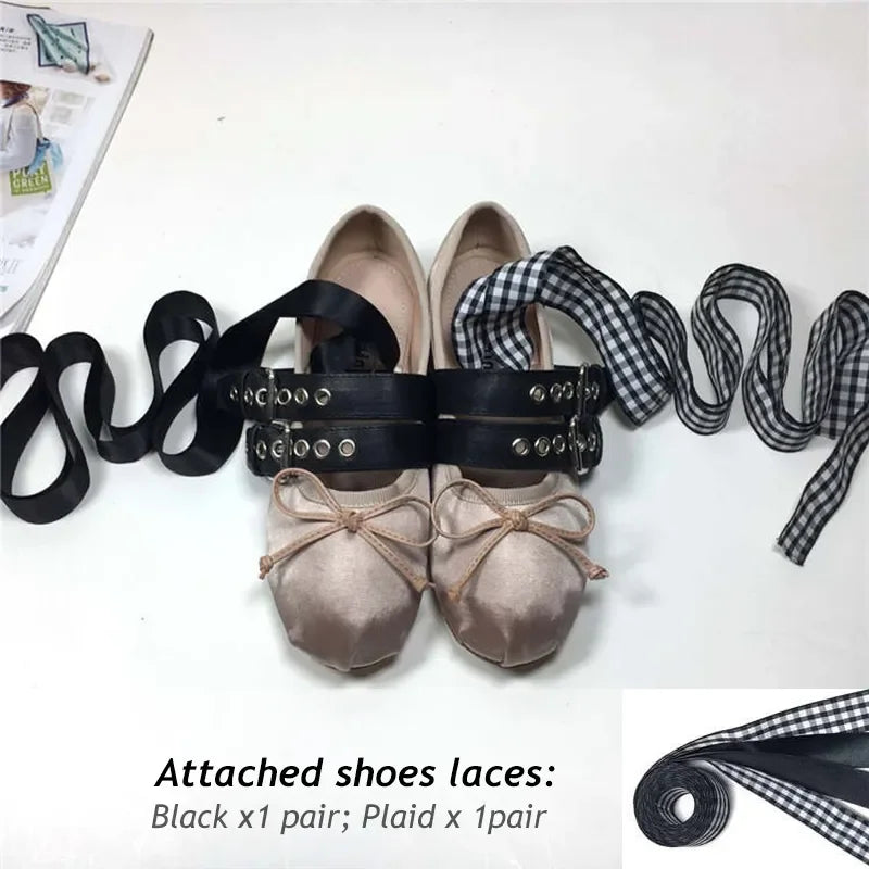 Luxury Brand Designer Ankle Strap Ballet Flats Buckles Silk Ballerina Shoes Woman Cross Strappy Satin Bowknot Mary Janes Pink Silk Flats