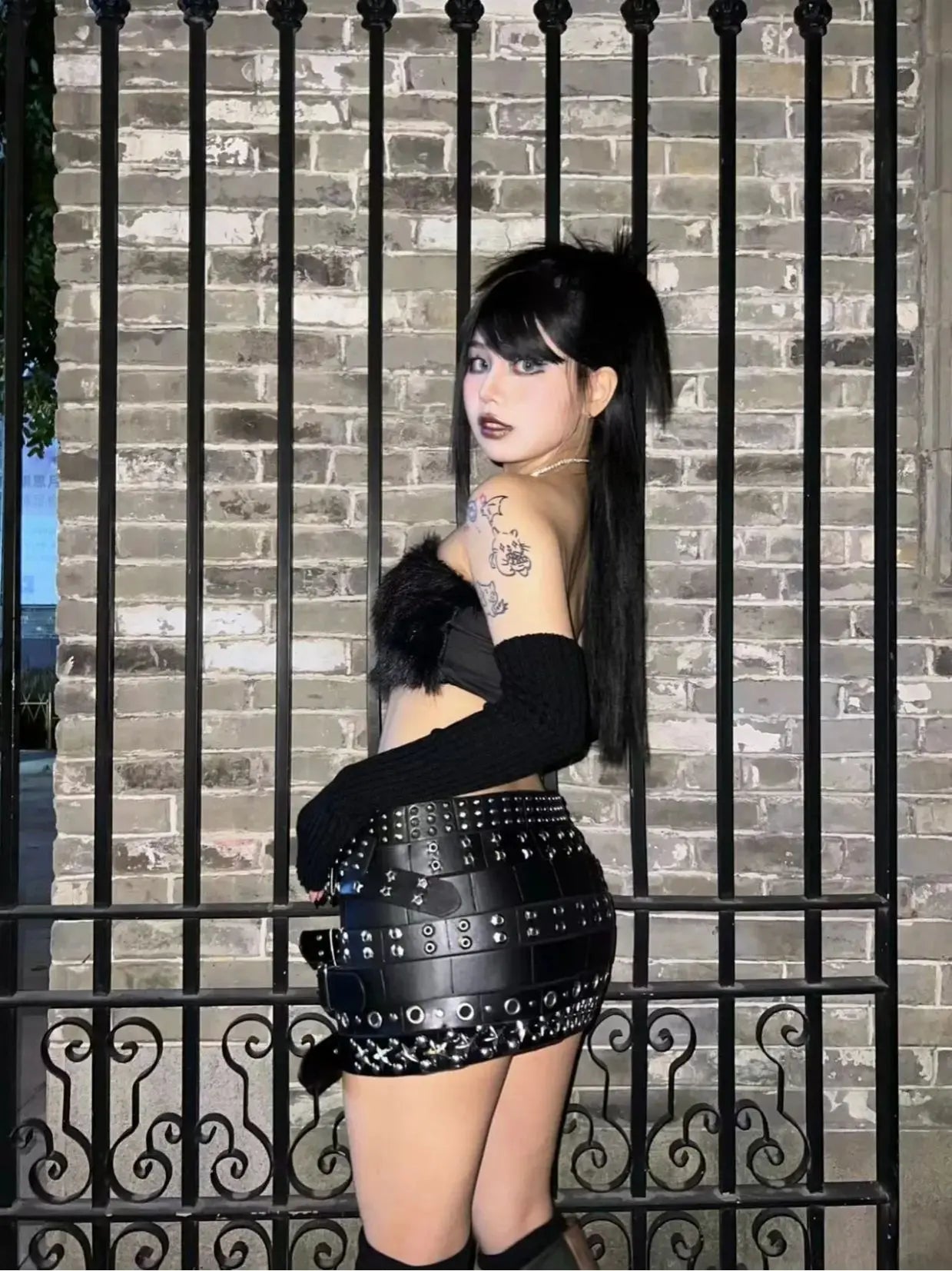 Lautaro Spring Cool Black Pu Leather Mini Skirt Women with Many Belt Low Waist Luxury Designer Steampunk Clothes Streetwear 2025