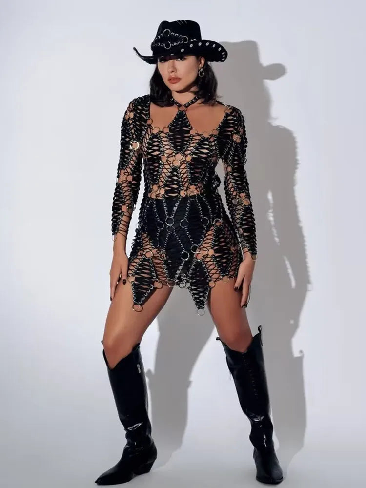 Sexy Long Sleeve Hollow Out Black Mini Laced Backless Women Celebrity Dress Elegant Party Evening Club Vestido