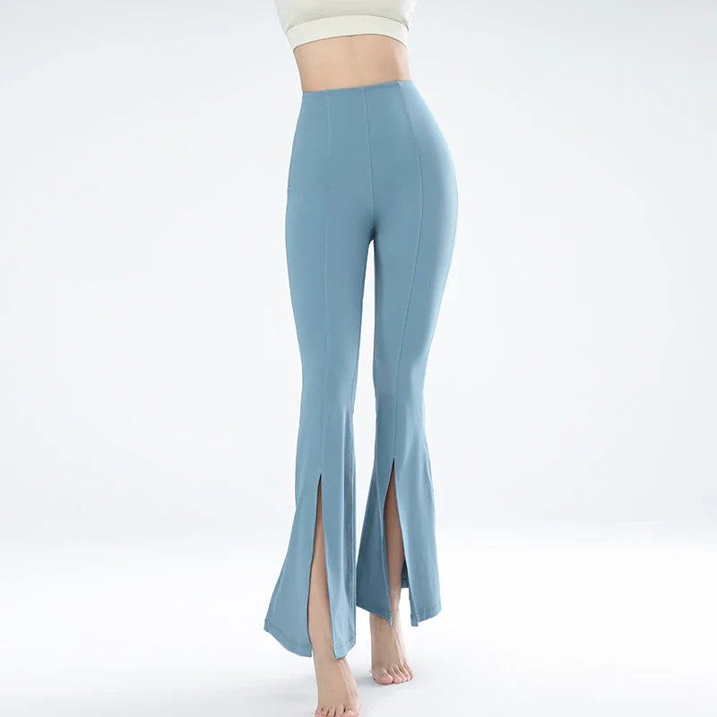 Women's Sports Fitness Pants High Elastic Yoga Pants Flared Pants Beautiful Legs Bottoms High Elastic Fashion Long Pants Light Blue