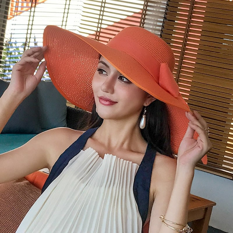 Seaside Photo Beach Straw Hat Children Summer Large Brim Sunscreen Shading Simple Fashion Large Brimmed Hat Sun Hat Beach Hat Orange Adjustable 55 60cm