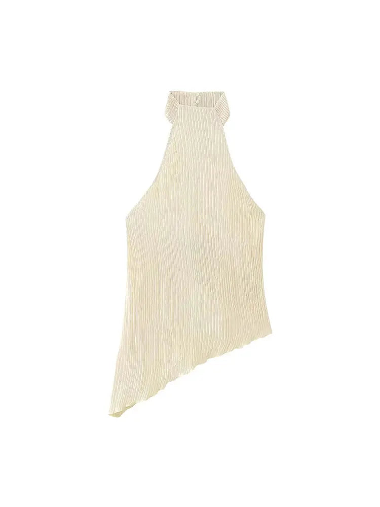 TRAF 2023 Women 2 Pieces Sets Fashion Asymmetric Halter Top Women Suit Casual Ruched Long Pants Set Womens Outfits