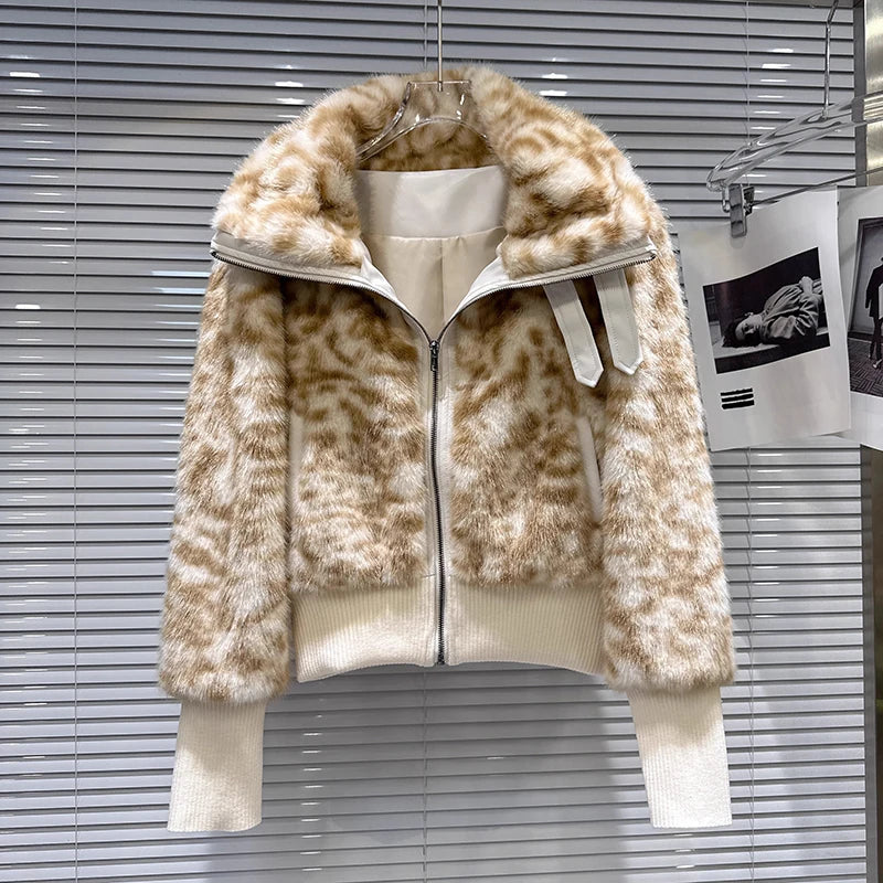 Winter New Style Leopard Print Fur Belt Buckle Collar Waist-Cinching Fur Coat For Women High Street Jacket 11A07761