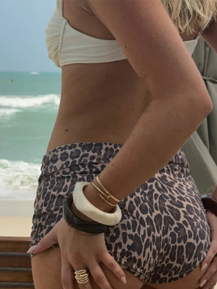 Summer Lady Holiday Beach Swimming Leopard Print Shorts Pant Fashion Woman High Waist Slim Fit Swimming Trunks 2025 New Vocation