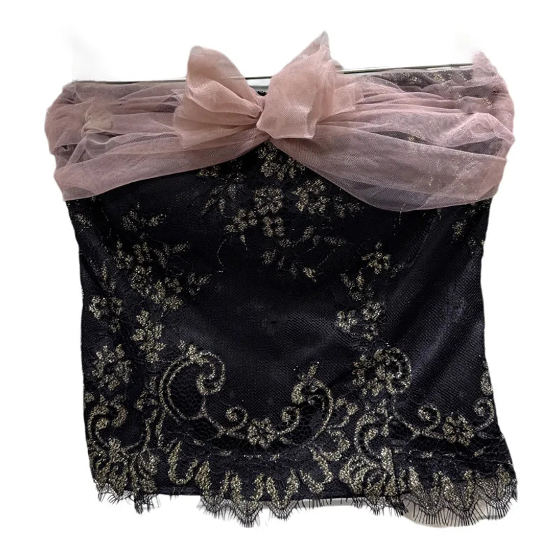 Winter New Fashion Chiffon Bowknot Patchwork Design Fishbone Strapless Vest For Women Backless Tank Tops 11A07939