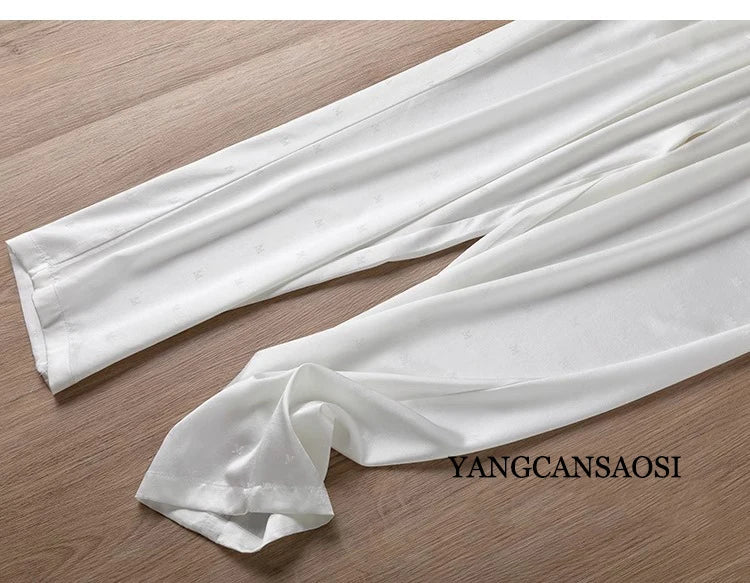 Women's Fashion New 24MM 93%Natural Mulberry Silk Versatile Jacquard Elastic Solid Color Satin Elastic Waist Casual Harlan Pants