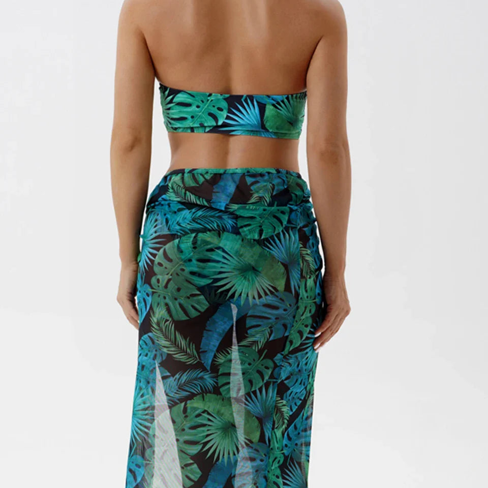 Halter Cross Bikini Hollow Swimsuit & Beach Dress 3 Piece Sexy Swimwear Women Bathing Suit Padded Beachwear Swimming Summer