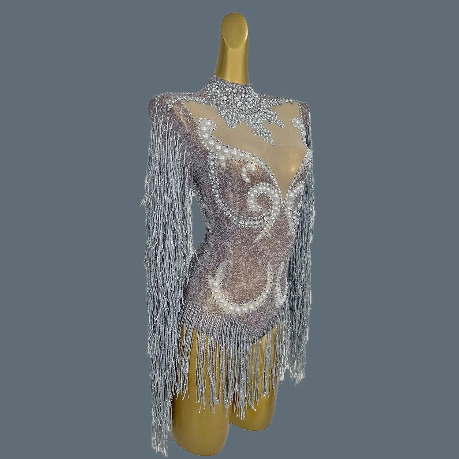 Sparkly Diamonds Pearls Celebrity Bodysuit Women Sexy Performance Dance Costume Singer Show Stage Wear Nightclub Outfit Yanhui