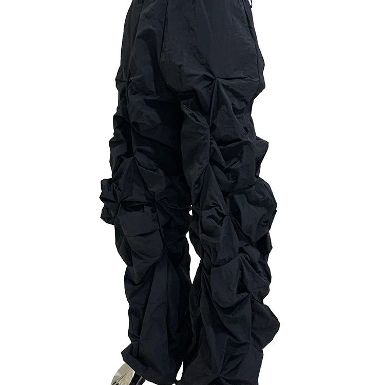 Lautaro Autumn Long Black Waterproof Stacked Pants for Mens with High Elastic Waist Luxury Designer European Fashion Clothing