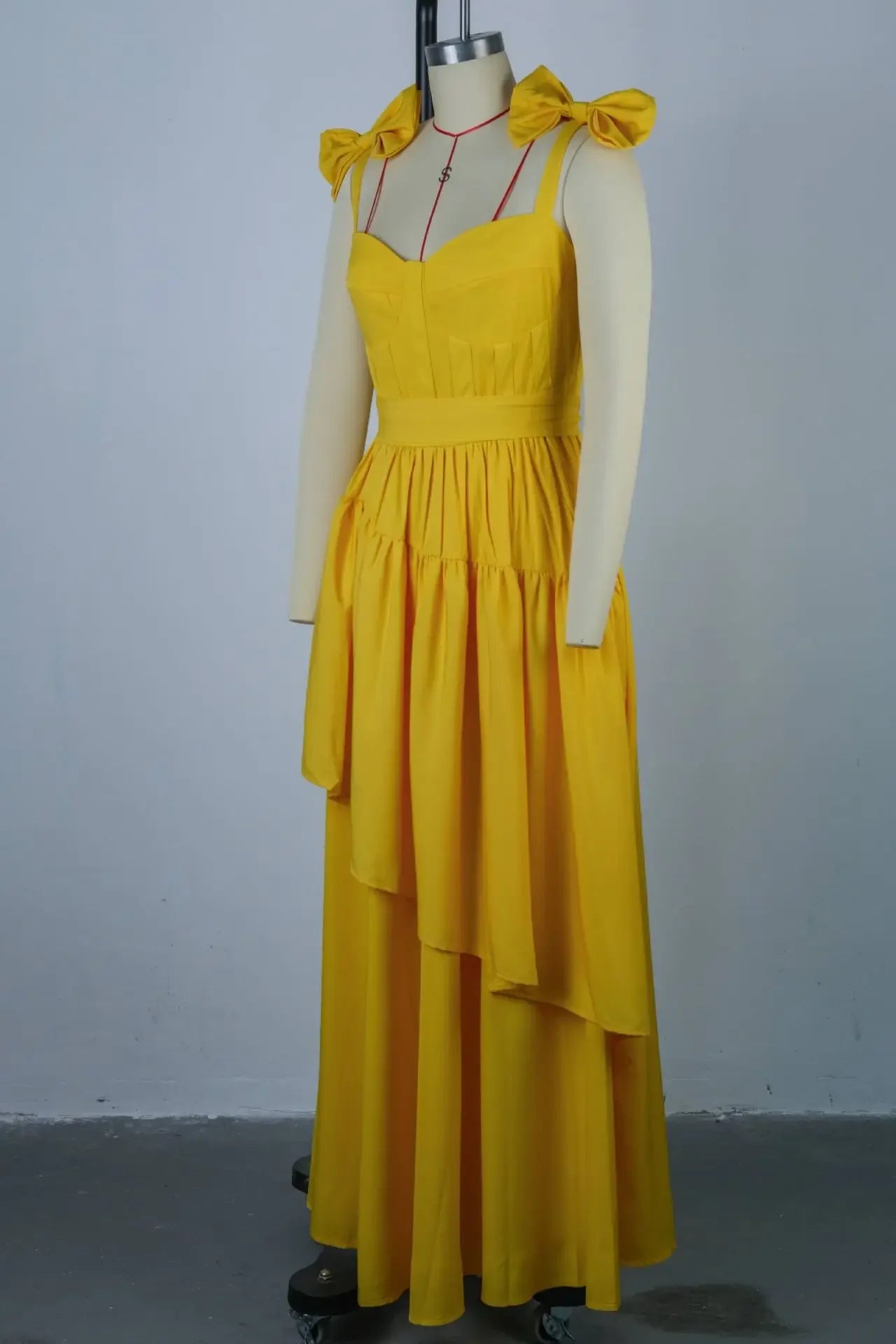 CM.YAYA Women Sleeveless Strap Bow Ruffles Long Maxi Dress 2025 Holiday Beach Birthday Evening Sexy Girl Party Dresses Vestidos