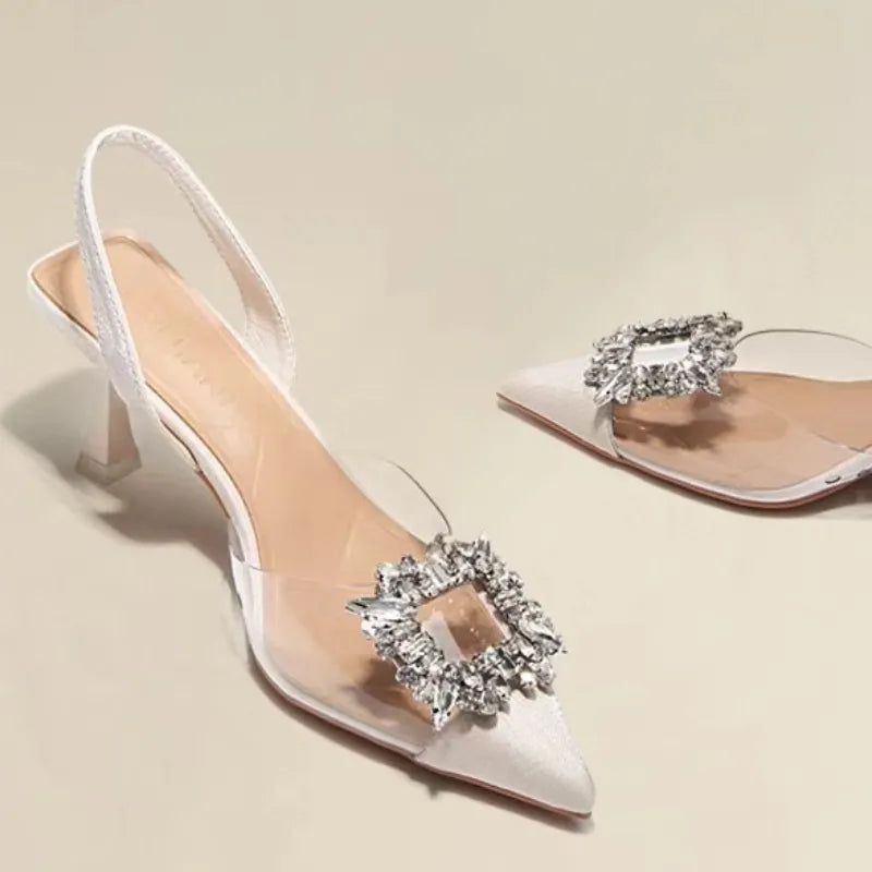 Spring and Autumn Fashion Sexy Banquet Comfortable Crystal Transparent Solid Color Pointed Toe Women's High Heels