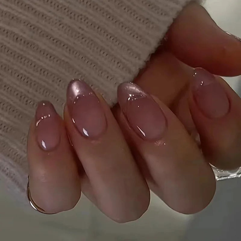24Pcs Simple Wine Red Fake Nail with Glue Mid-length Almond Press on False Nails Wearable Round Head Oval Full Cover Nail Tips 1524