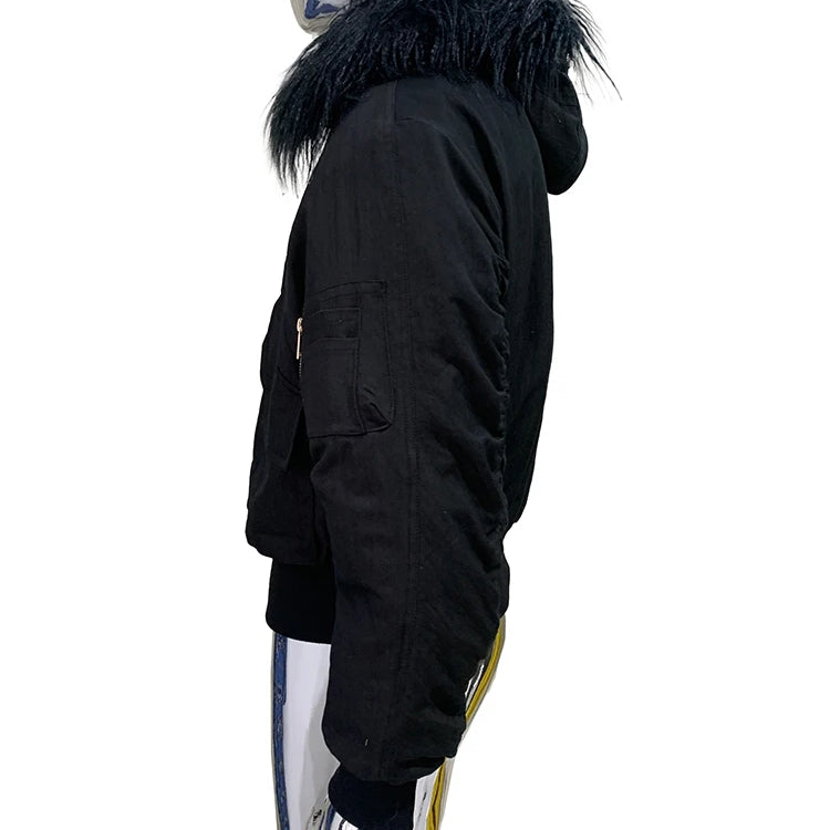 Lautaro Autumn Winter Thickened Warm Short Black Jacket Men with Faux Fur Trim Hood Zip Up Loose Casual Luxury Designer Clothes L