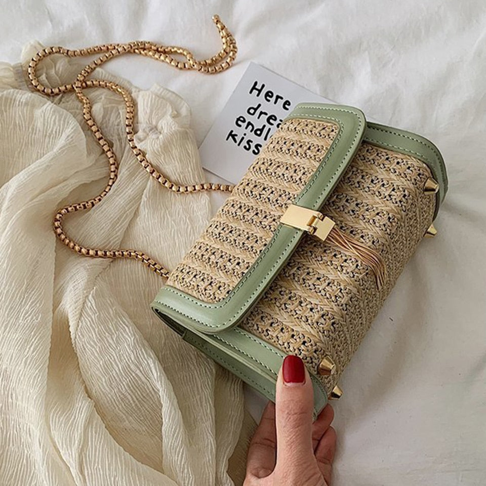Summer Straw Handbag Wooden Handle Large Capacity Paper Rope Woven Straw Bag 2024 New Fashion Summer Vacation Travel Beach Bag green17