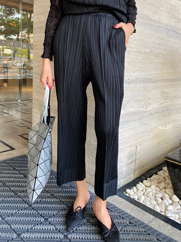 Sets Women Pleated Two Piece Set Fall Winter New Loose Casual Suit Lace Fashion Long Dress Top Pencil Pant Clothes