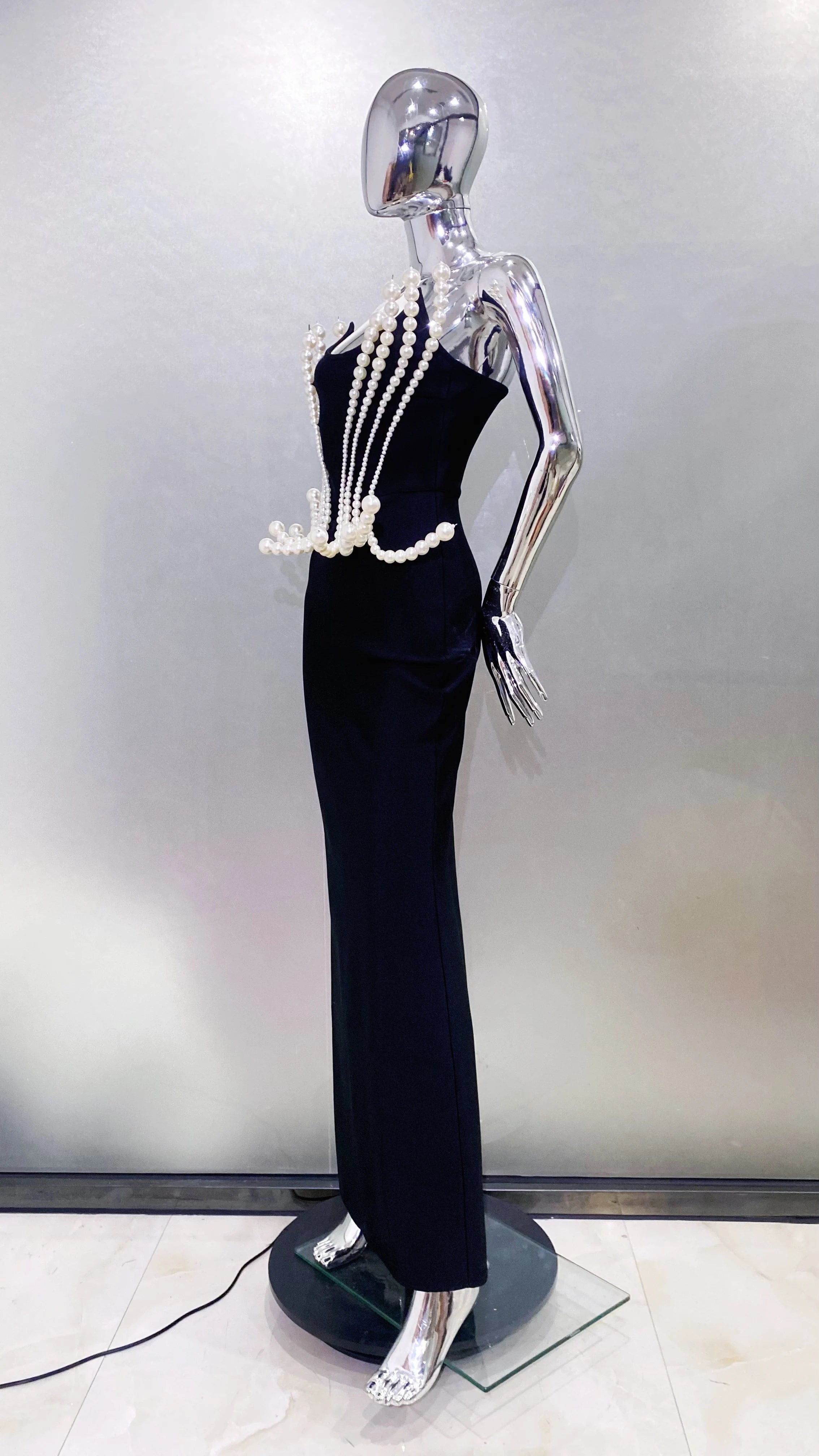 2025 Luxury Pearl Geometric Design strapless Package Hips Bandage Long Dress Elegant Woman Party Dress Celebrity Party Vestido