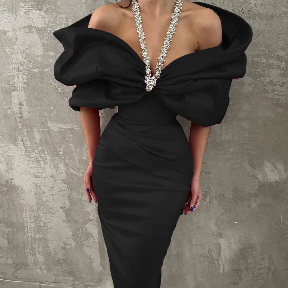 Sexy Off Shoulder Diamond Elegant Celebrity Evening Cocktail Tight Bandage Long Dress Women'S Spaghetti Strap Party Gowns