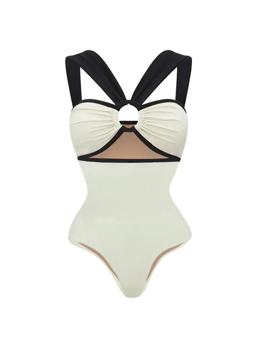 Milky White One-piece Swimwear Design Cut-out Stylish Elegant Swimsuit Body Fit Summer Vacation Seaside Swimsuit And Cover Up Mint