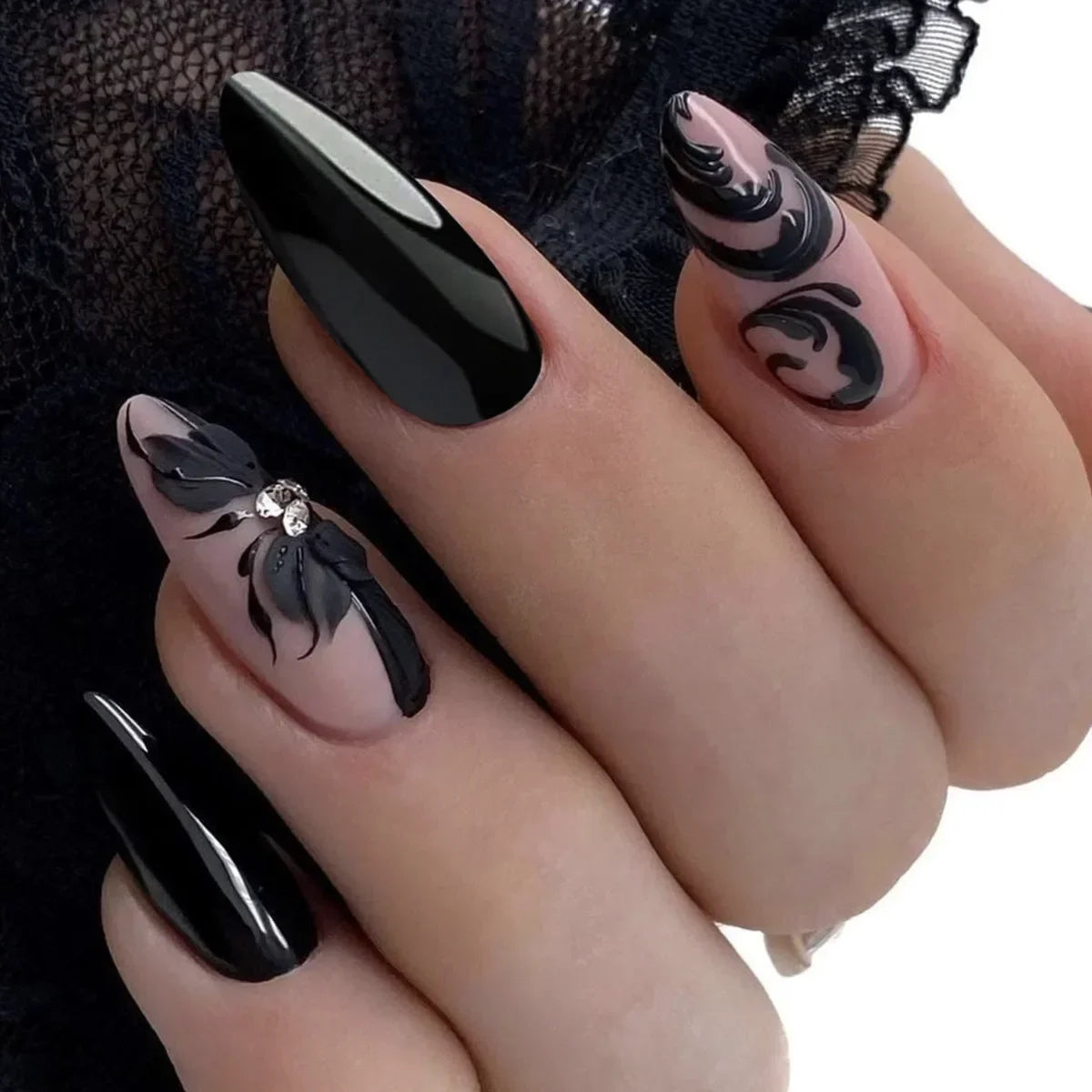24pcs Leopard Print Almond Fake Press on Nails with Mini Flower Acrylic Fake Nails Retro Sweet Cool Design Press Ons French Nail 27