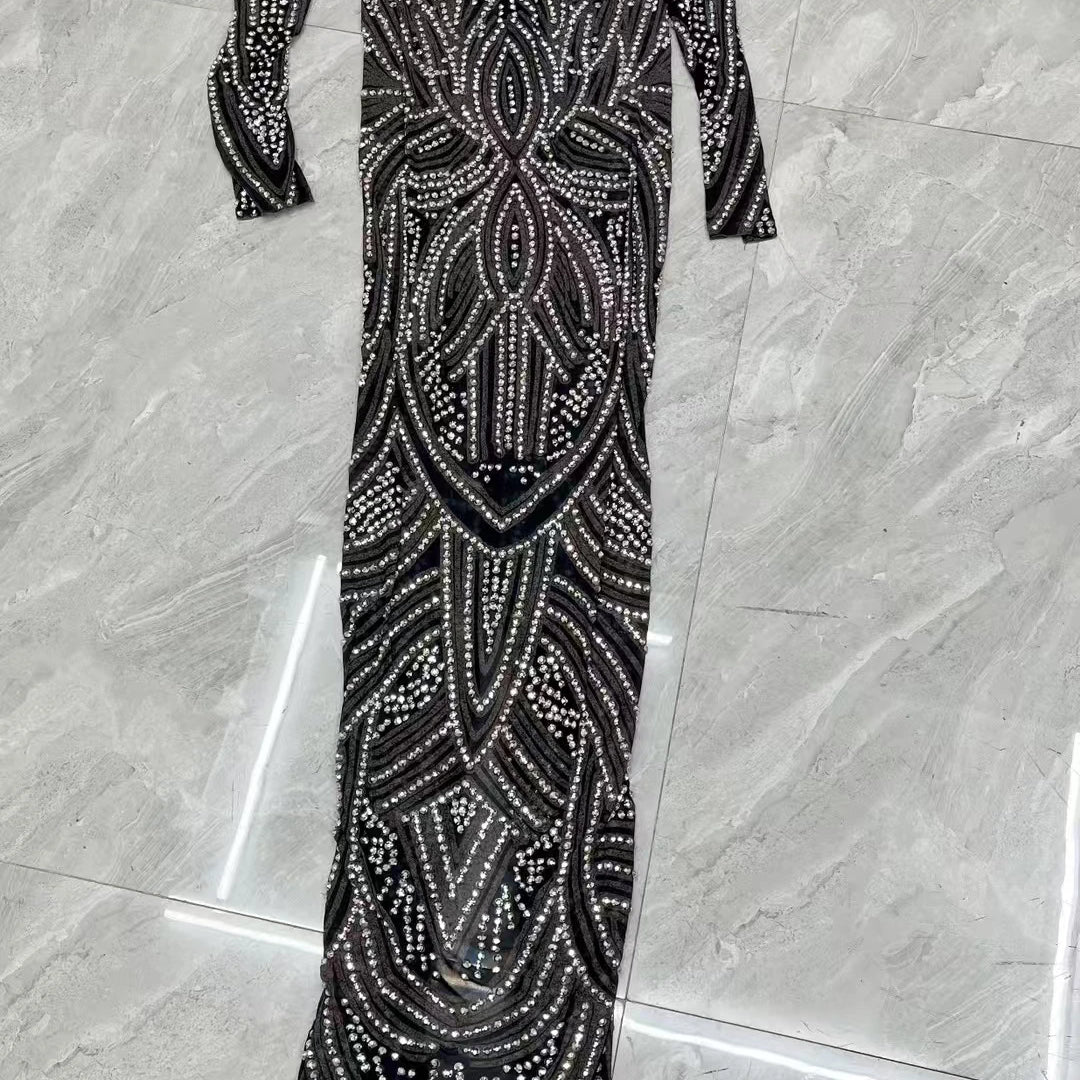 Black New Style Sparkly Rhinestone Evening Dress High-end Style Long Dress Cocktail Party Red Carpet Elegant Women Dress Huayuan