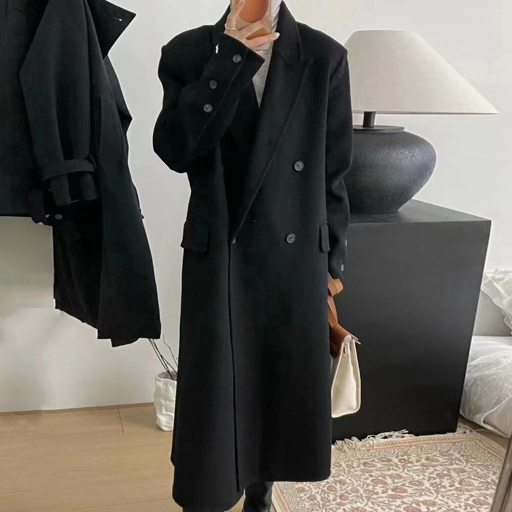 Winter Coats for Women 2024 Woolen Coat Long Single Breasted Womens Clothing Coats and Jackets Autumn Patchwork black