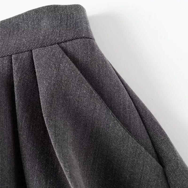 TRAF Women's Shorts Spring Summer Mini Pleated Culotte Grey High Waist Short Skirt Korean Style Culotte Casual Cargo Short Lady