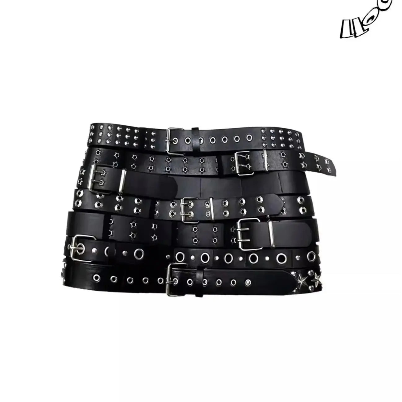 Lautaro Spring Cool Black Pu Leather Mini Skirt Women with Many Belt Low Waist Luxury Designer Steampunk Clothes Streetwear 2025