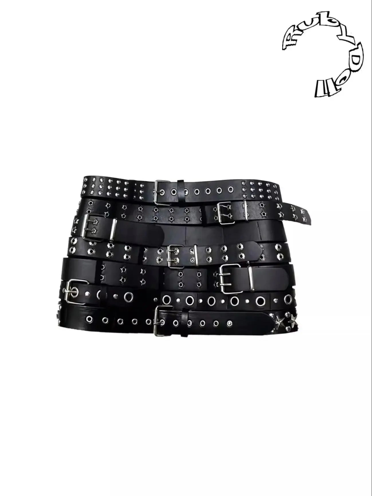 Lautaro Spring Cool Black Pu Leather Mini Skirt Women with Many Belt Low Waist Luxury Designer Steampunk Clothes Streetwear 2025