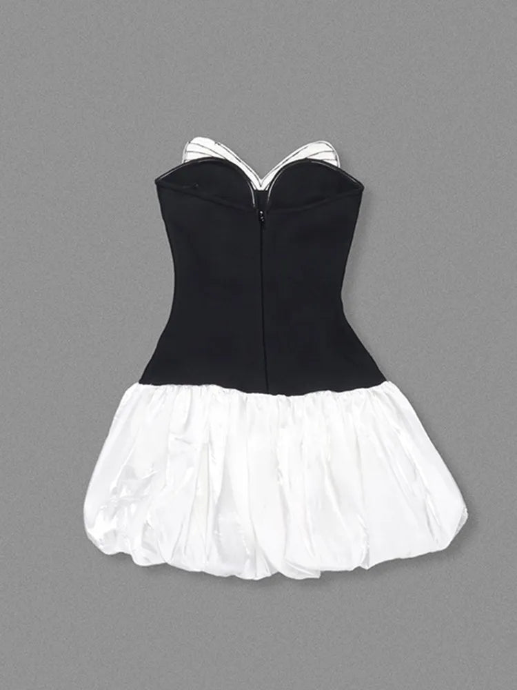 Women Sexy Strapless Backless Butterfly Patchwork Mini A Line Celebrity Bandage Dress 2025 Elegant Evening Club Party Outfit