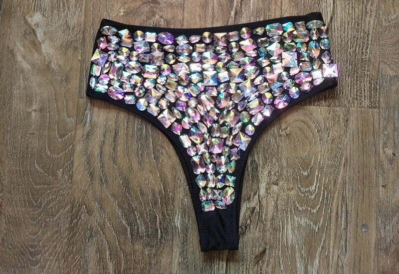 Sexy Push Up Bikini Luxury Rhinestone Diamond Swimsuit Hand Sewing Crystal Women's Swimwear Summer Beach Wear Biquini Black bottom