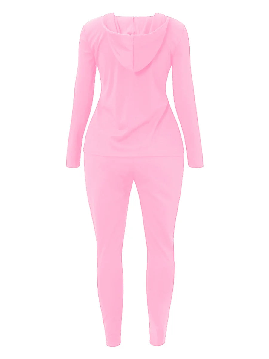 LW Plus Size Autumn Womens Kangaroo Long Sleeve Casual Tracksuit Set Hooded Collar Pocket Design Two Piece Pants Set Outifits