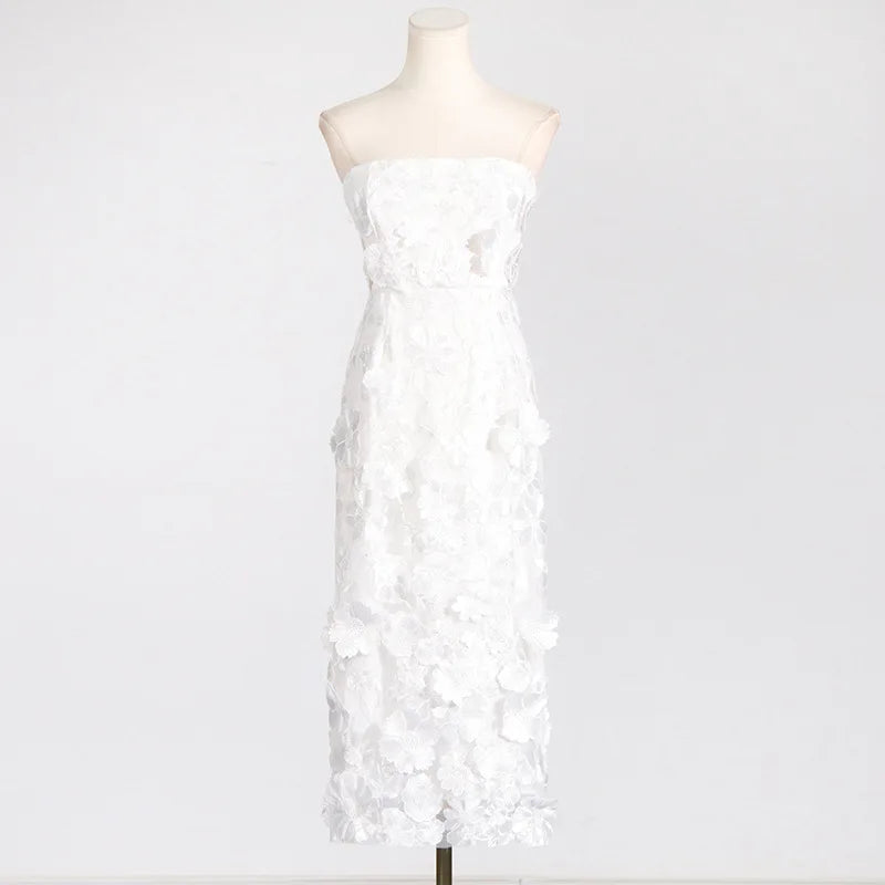 JAMERARY Runway Spring/Summer New Mesh 3D Flower Embroidery Perspective Evening Prom Dress Women Holiday Robe Vestido Party white vest long