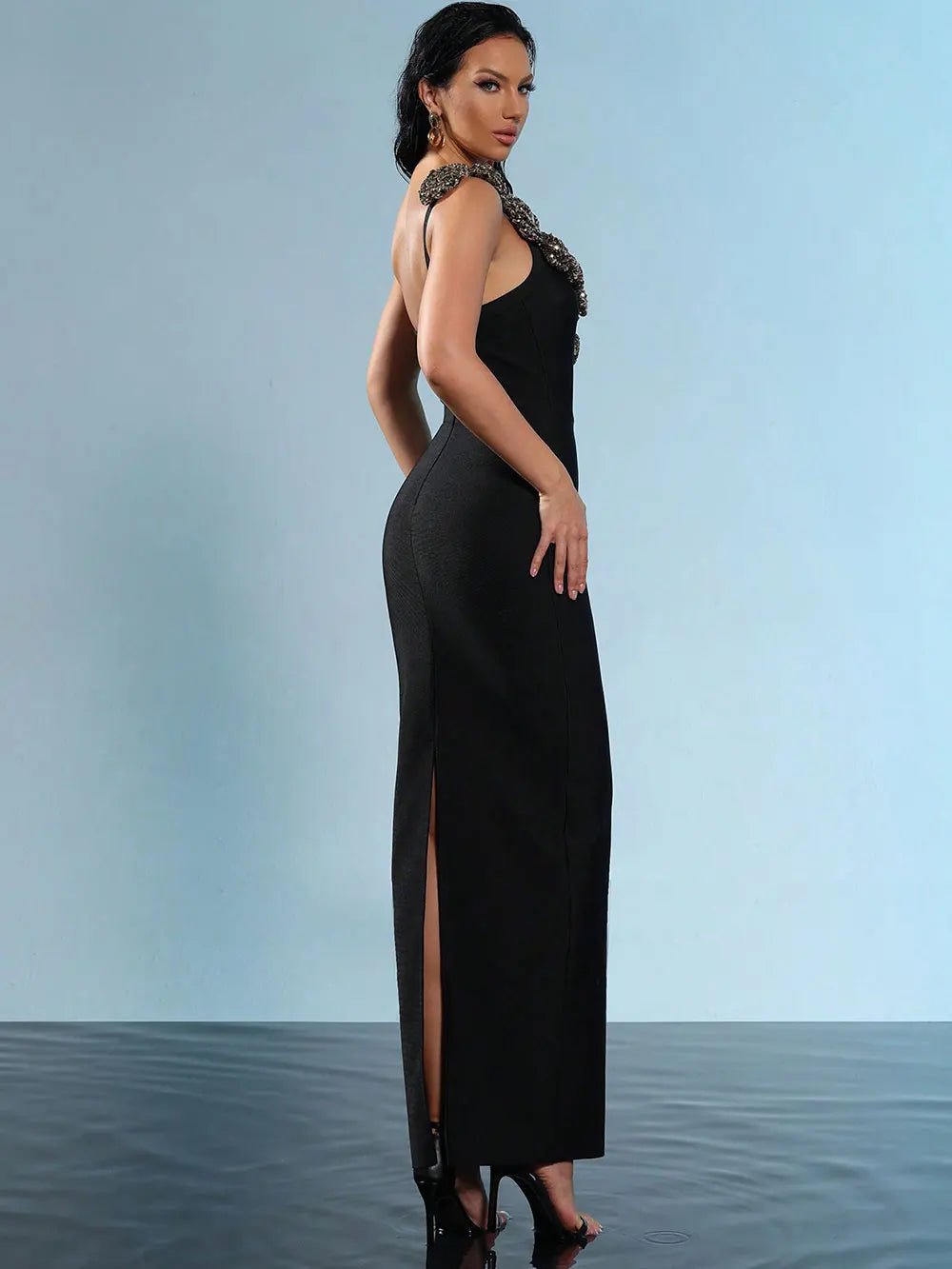 2024 Sexy Women's Light Luxury Sparkle Flower Design Bandage Dress One Shoulder Sleeveless Bodycon Long Dresses Party Vestidos