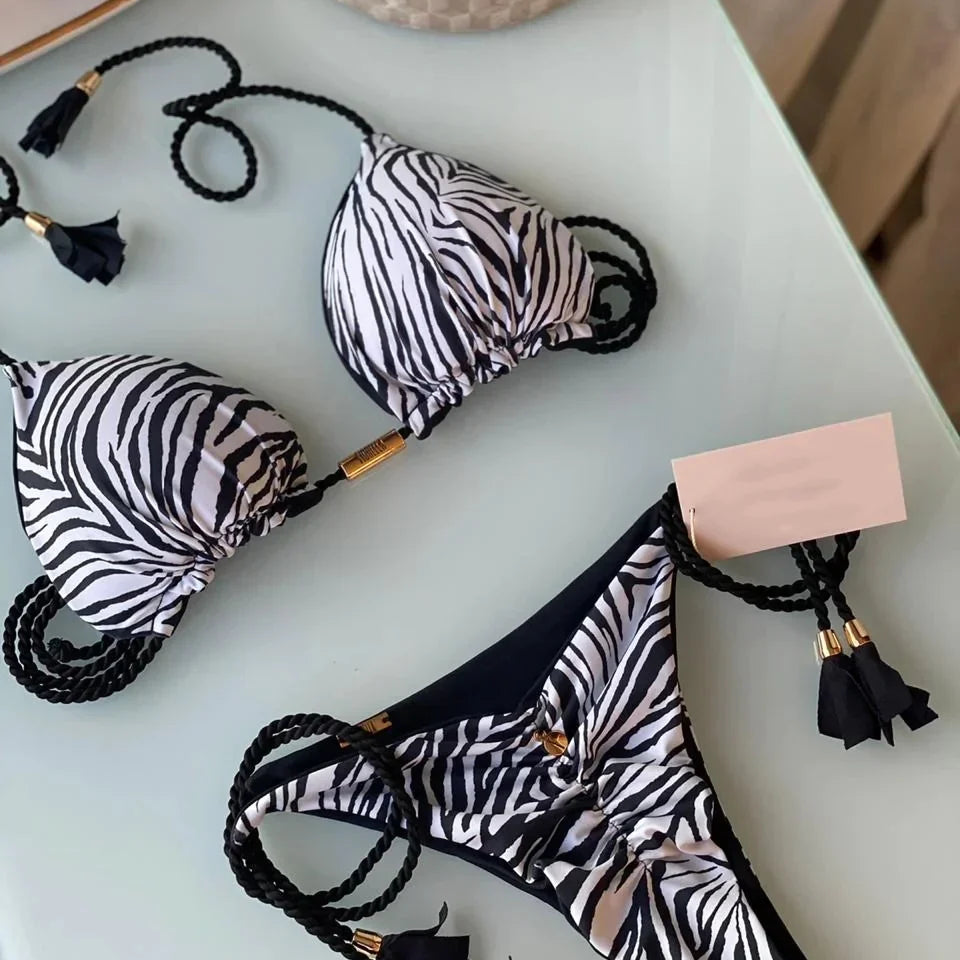 New Women Bikini Backless Rope Triangle Swimsuit Multicolor 9990