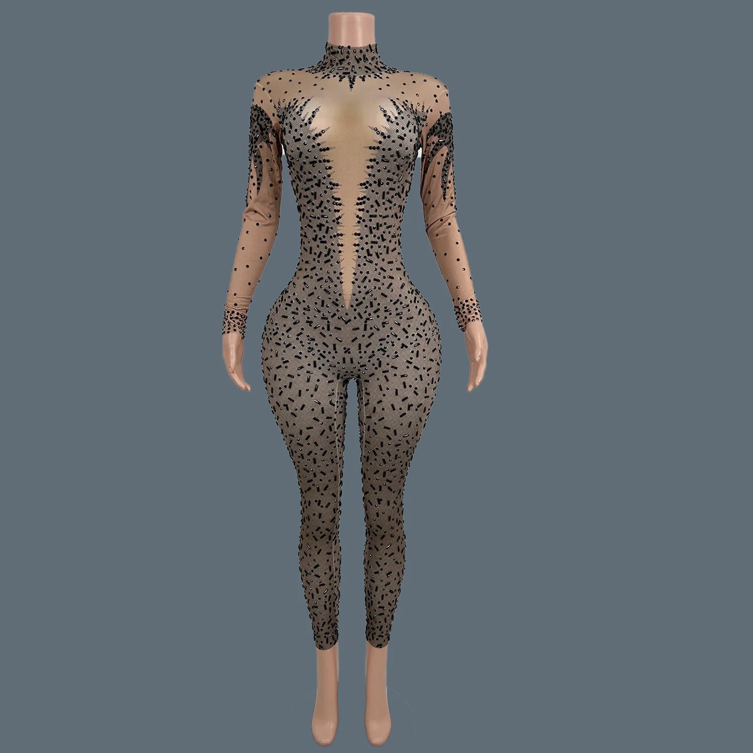 Spandex Elastic Tight Fitting Jumpsuit Nightclub Bar Party Stage Drag Queen Performer Wear Festival Celebrate Sexy Outfit Heici black One Size