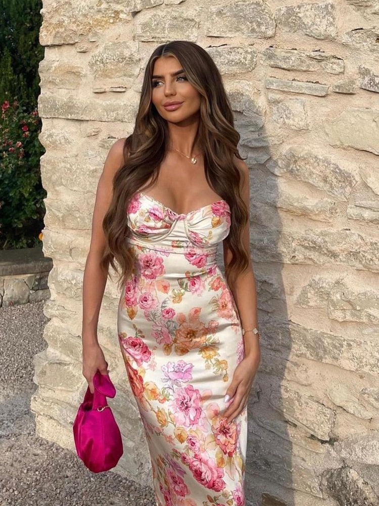 Suninheart – robe de soirée à imprimé Floral, bretelles Spaghetti, élégante, Maxi, moulante, pour invités de mariage, de vacances, nouvelle collection, été