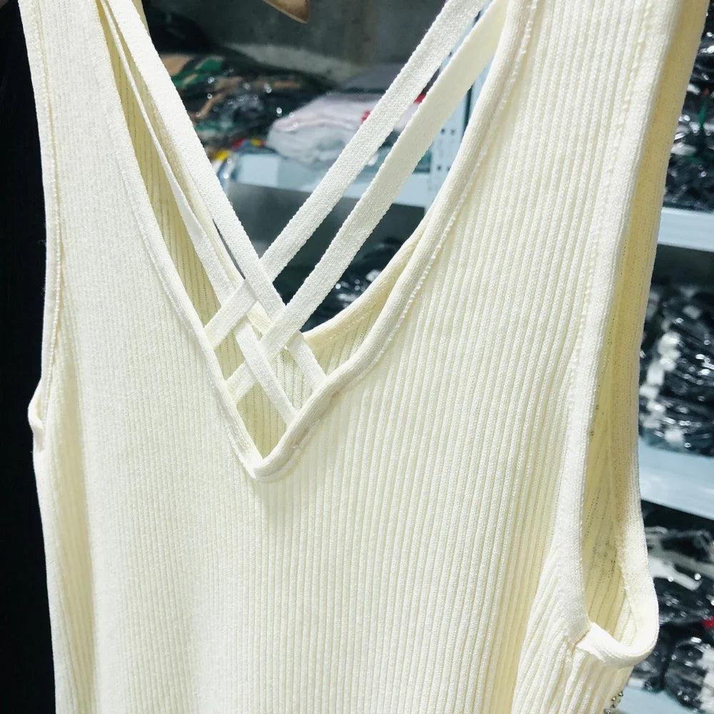 Summer High Elasticity Diamond A Letter AW Wang Tanks Camis Top For Women Y2k 2000s Corset Top Coquette Sexys Clothes