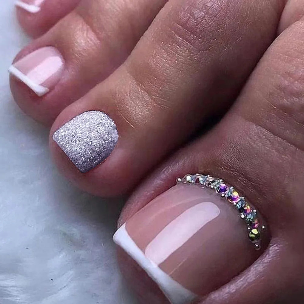 24pcs/set hot teo fake nails for summer season glitter rhinestones flowers bow Leopard watermelon pattern press on false nails 1475