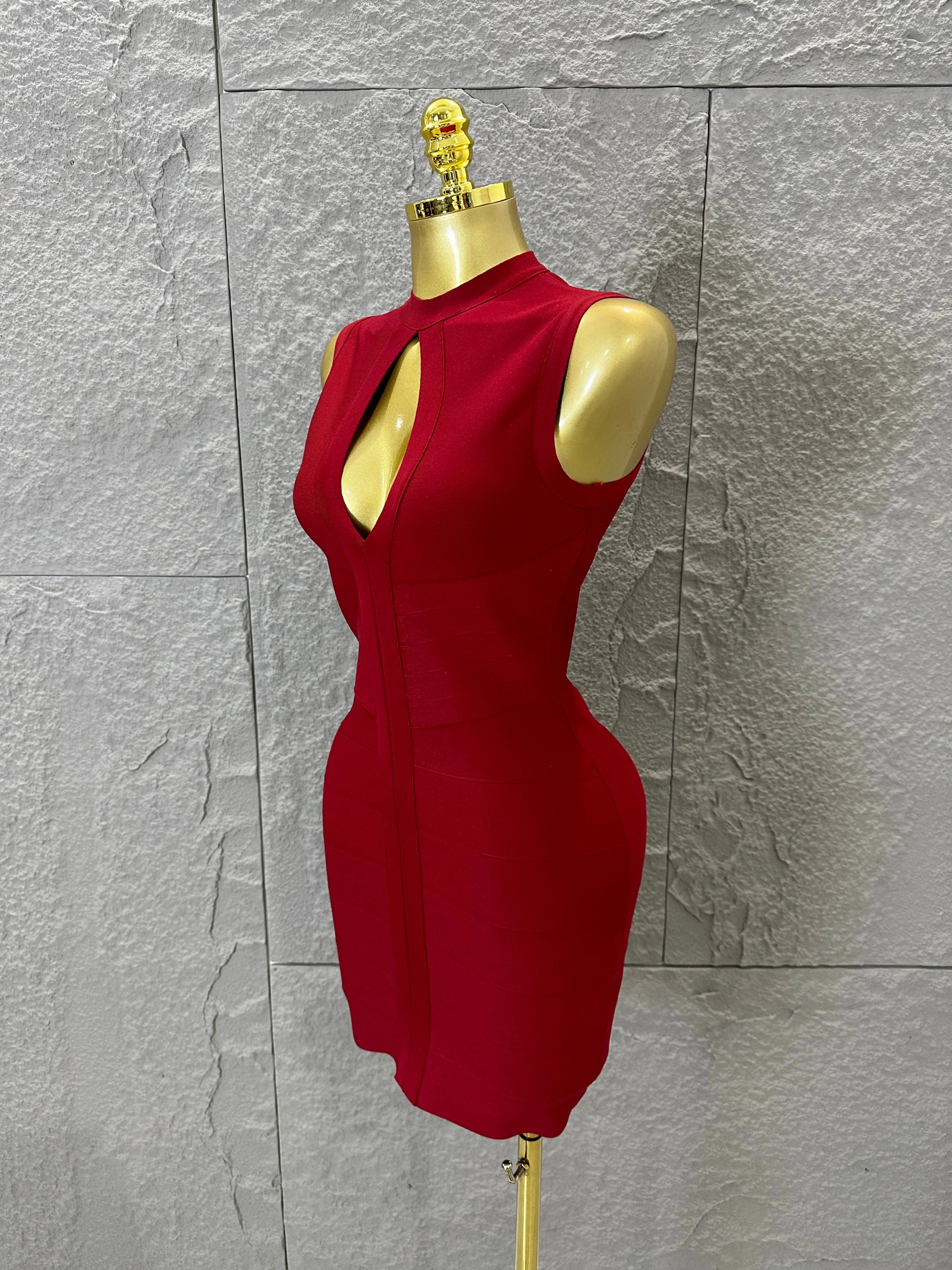 Sexy Sleeveless Keyhole Cutout Bandage Form-Fitting Outfit Evening Gala Party Fashion Celebrate Birthday Party Dress Vestido