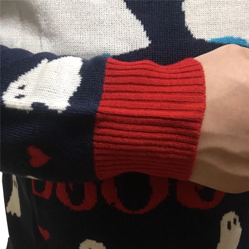 Pull d'Halloween unisexe en tricot mignon, motif Be My Boo Ghost, col rond, bleu marine, drôle pour hommes et femmes