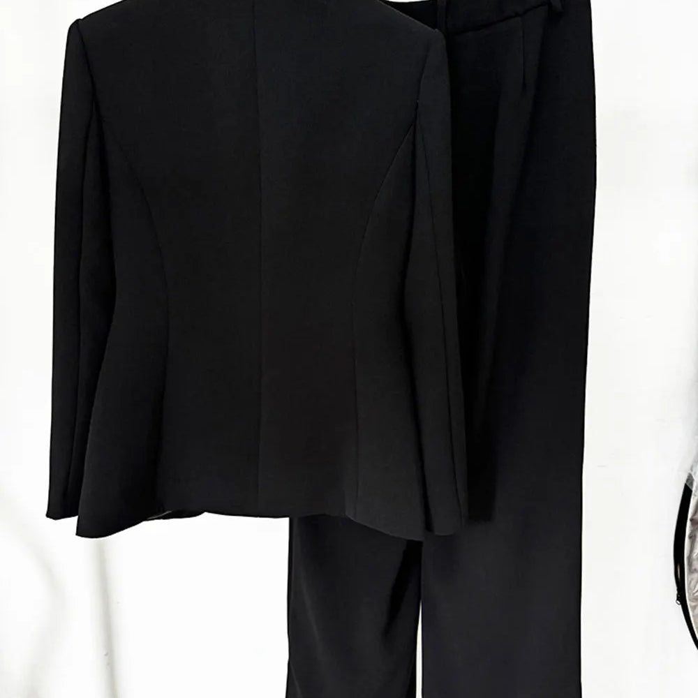 2024 Elegant Women's Light Luxury Diamond Design Suit Pants Set with Collar Long Sleeve Slim Fit Suit Coat+Two Piece Pants Set