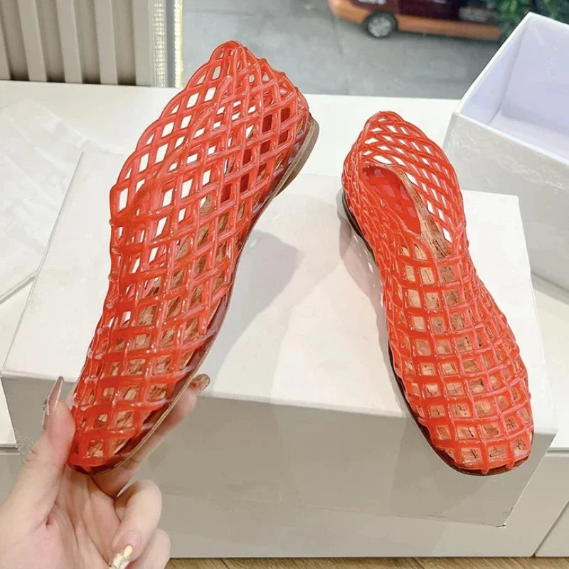 Summer Jellies Shoes Women Fashion Transparent Mesh Hollow Out Beach Shoes Ladies Flat Sandals Colourful Round Toe Jelly Sandals