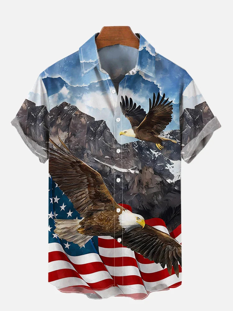 Men's Shirts American Flag Eagle pattern 3D Print Tops New Summer Casual Fashion Beach Party Tops Short Sleeves Men Clothing CSC04F2024041M1