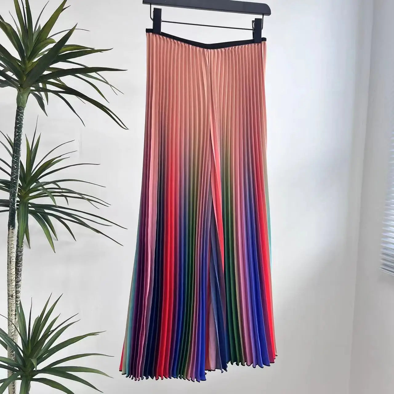 ALSEY Miyake Pleated Slim Hundred Fashion Rainbow Color Gradient Women's Office Lady Casual Pants Spring/Summer New Pink One Size