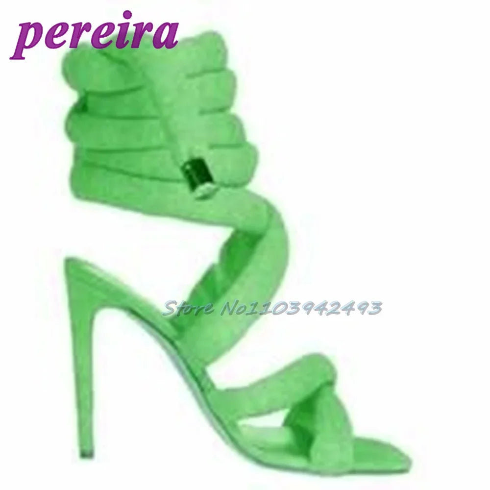 Silver Gladiator Heels Square Toe Ankle Strap Heeled Sandals Roman Style Stiletto Designer Women Shoes Summer Sandalias De Mujer Green