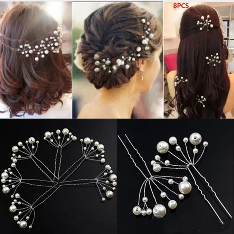 Crystal Pearl Wedding Hair Combs Hair Accessories for Bridal Hair Clips Pin Accessories Jewelry Handmade Women Head Ornaments 8PCS Q92
