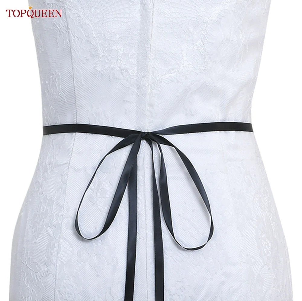 TOPQUEEN New Style Bridal Belt Silver Fancy Rhinestone Women Wedding Dress Accessories Satin Ribbon Belt S51 Black ribbon