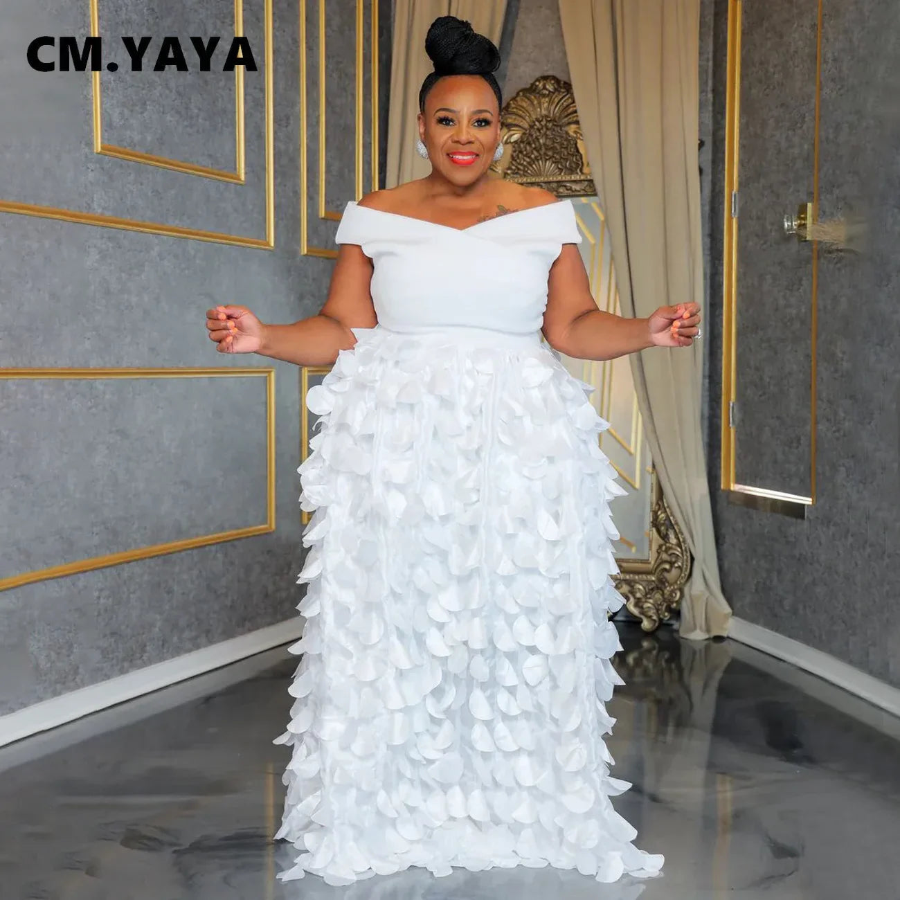 Plus Size Women Short Sleeve Slash Neck Big Swing Loose Smock Maxi Dress 2024 Fall Party Evening Long Dresses