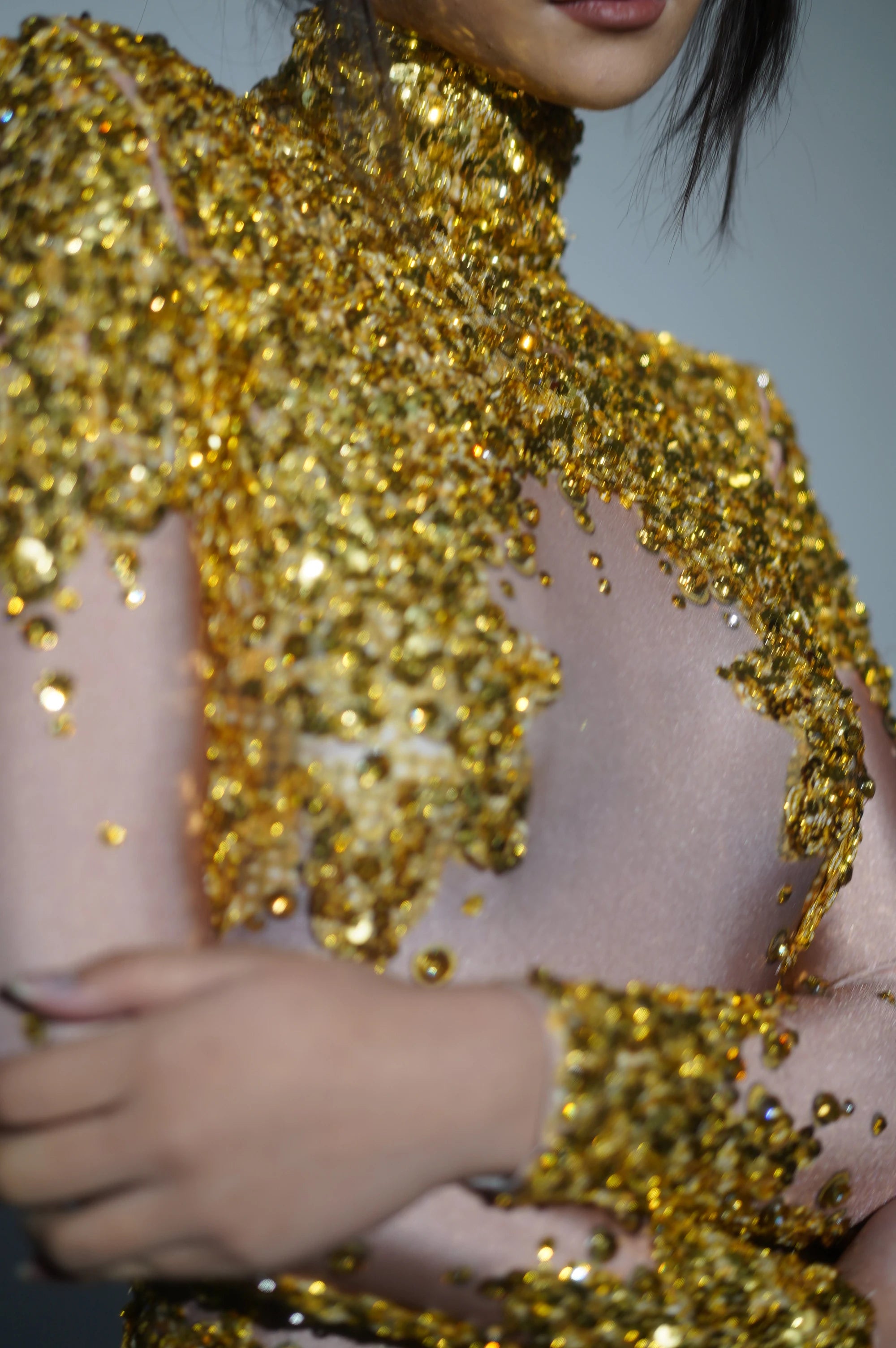 Sparkly Gold Silver Rhinestone Sequin Stretch Bodysuits 2025 New Women Birthday Party Nightclub Dancer Stage Performance Costume