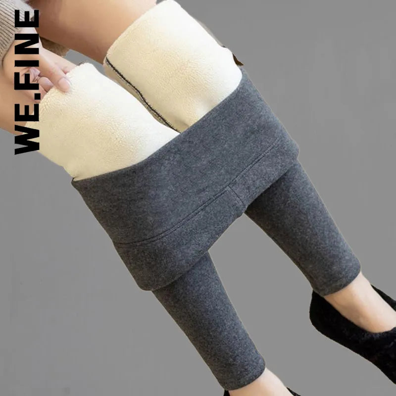 We.Fine Winter Women Thicken Warm Leggings Thick Velvet Fleece Pants High Waist Female Thermal Leggins Cold Resistant Pants